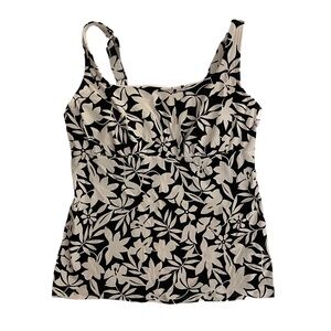 Lands End Floral Black and White Women's Square Neck Tankini Top